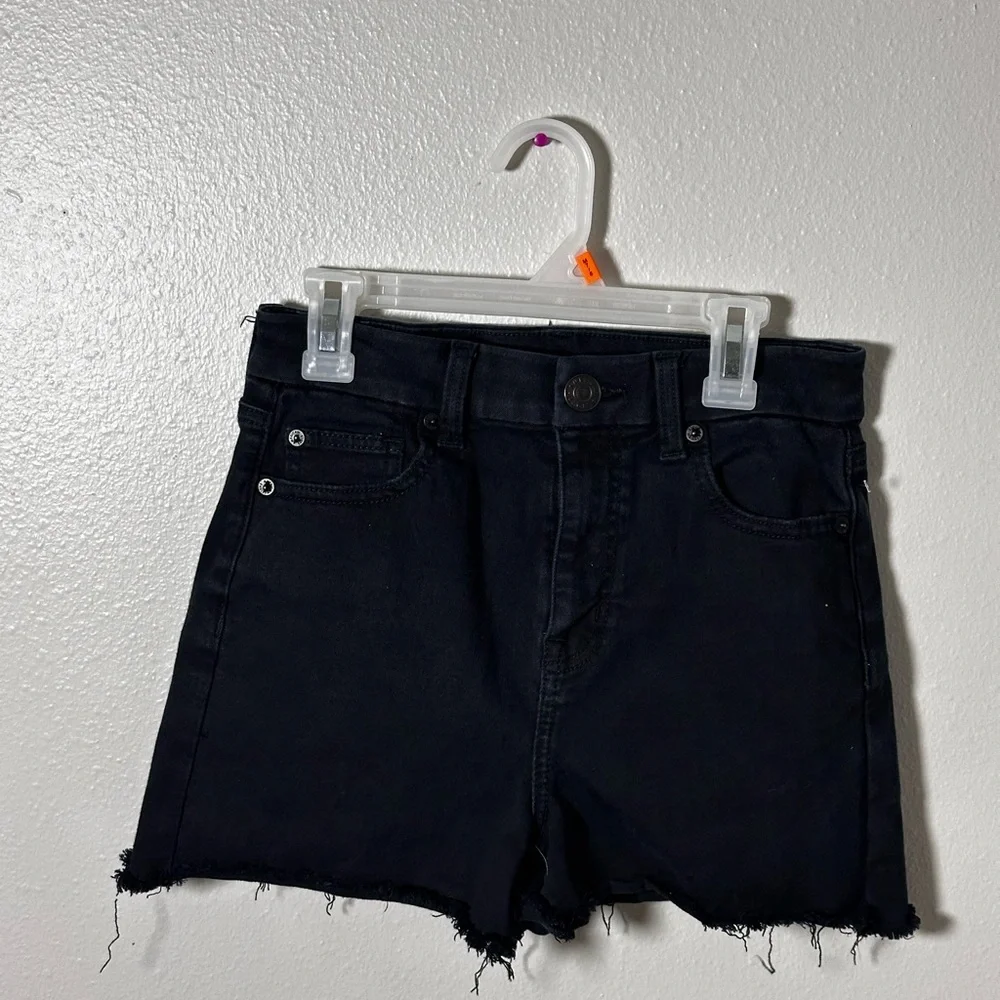 American‎ Eagle Women Black Denim Curvy High Rise Shortie Cutoff Shorts size 4